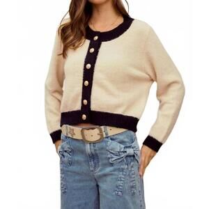 NEW LOVLOV soft button down sweater cardigan in ivory black